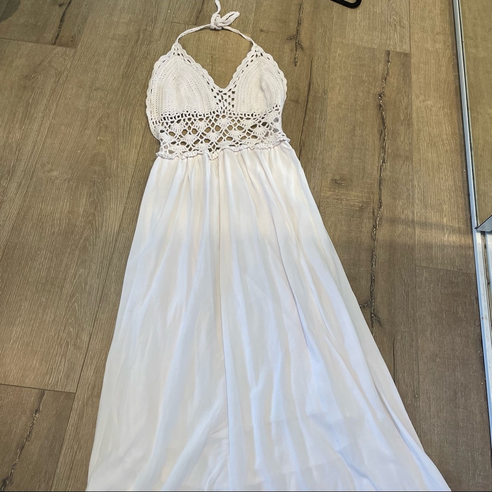 White crochet boho maxi dress